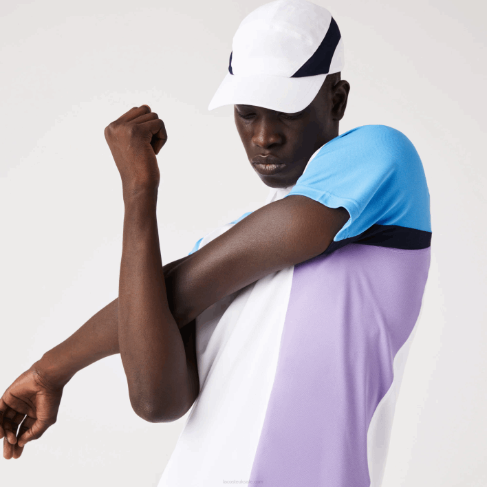 Lacoste SPORT Thermo-Regulating Pique Tennis Polo 646T779 White Navy Blue Purple 6HU Men