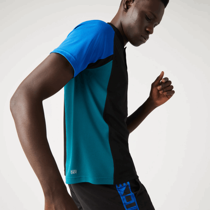 Lacoste SPORT Thermo-Regulating Pique Tennis Polo 646T780 Blue Black Green Y57 Men