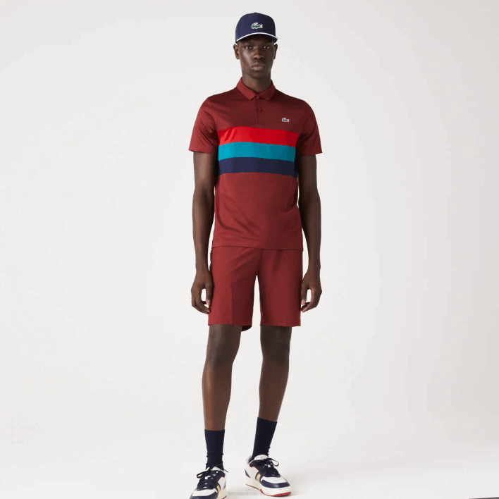 Lacoste SPORT Tricolor Stripe Golf Polo 646T825 Bordeaux Red Green Blue YJY Men