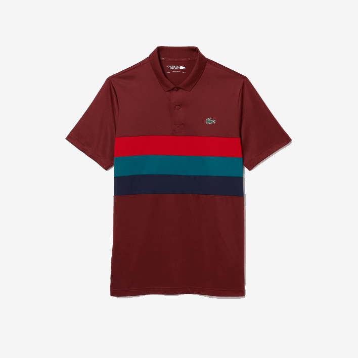Lacoste SPORT Tricolor Stripe Golf Polo 646T825 Bordeaux Red Green Blue YJY Men