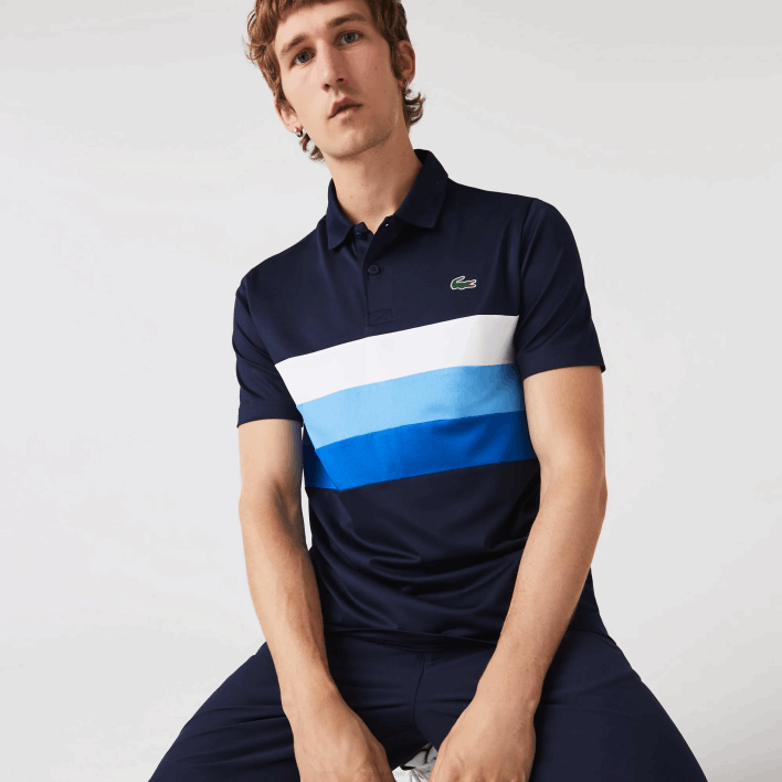 Lacoste SPORT Tricolor Stripe Golf Polo 646T826 Navy White Blue ZF2 Men
