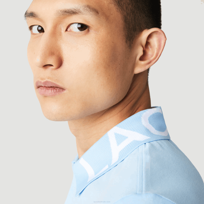 Lacoste Slim Fit Lettered Neck Light Breathable Pique Polo 646T900 Blue HBP Men