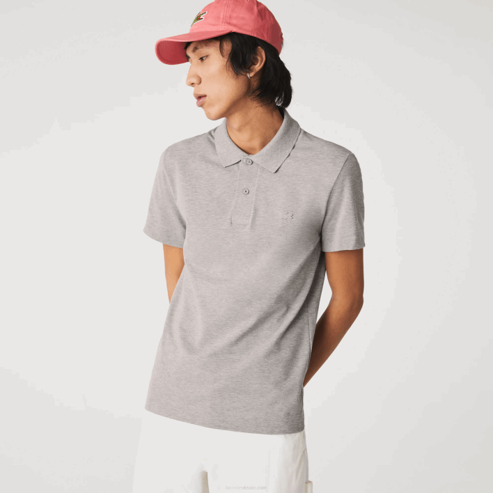 Lacoste Slim Fit Organic Stretch Cotton Pique Polo 646T599 Grey Chine 4JV Men