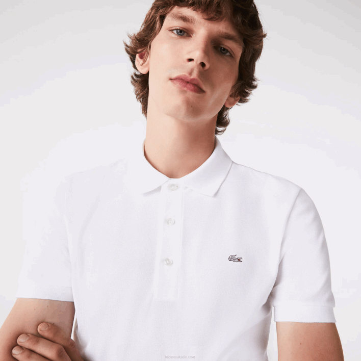 Lacoste Slim Fit Petit Pique Stretch Polo 646T564 White 001 Men