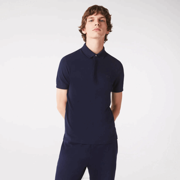 Lacoste Smart Paris Stretch Cotton Pique Polo 646T611 Navy Blue 166 Men
