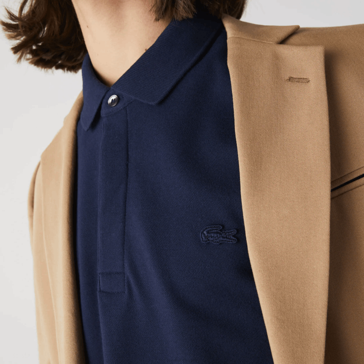 Lacoste Smart Paris long sleeve stretch cotton pique Polo 646T665 Navy Blue 166 Men