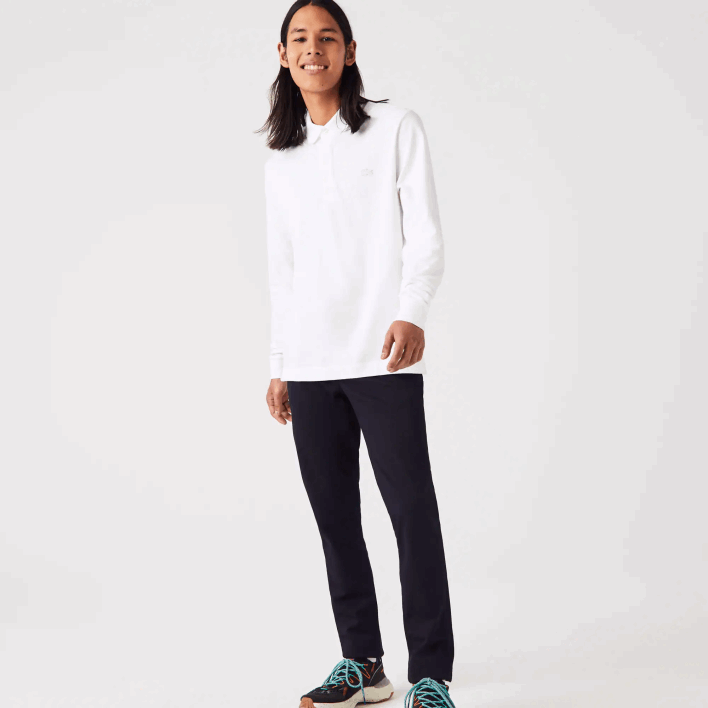 Lacoste Smart Paris long sleeve stretch cotton pique Polo 646T666 White 001 Men