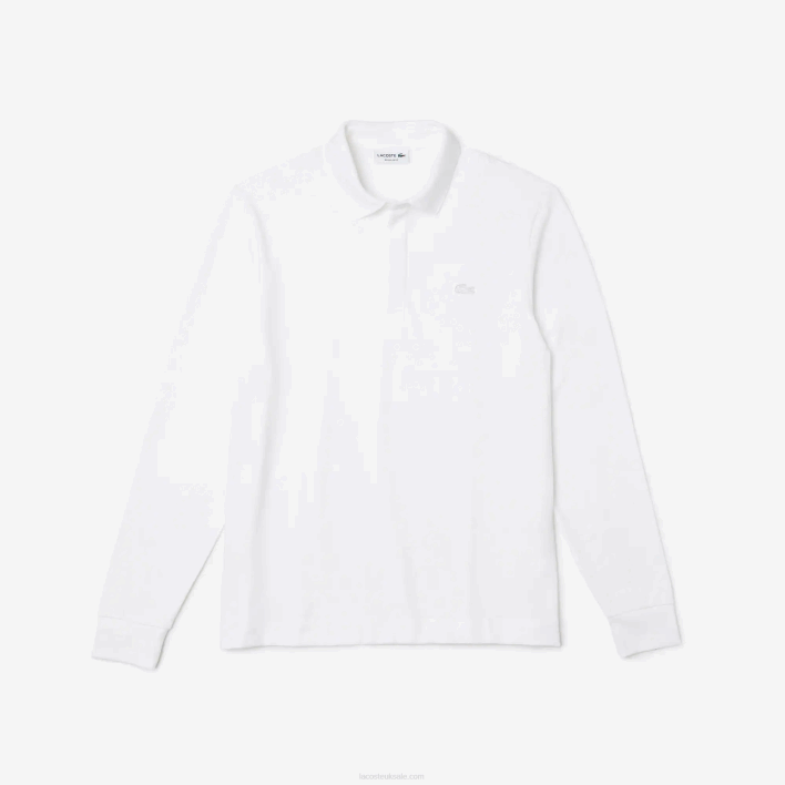 Lacoste Smart Paris long sleeve stretch cotton pique Polo 646T666 White 001 Men
