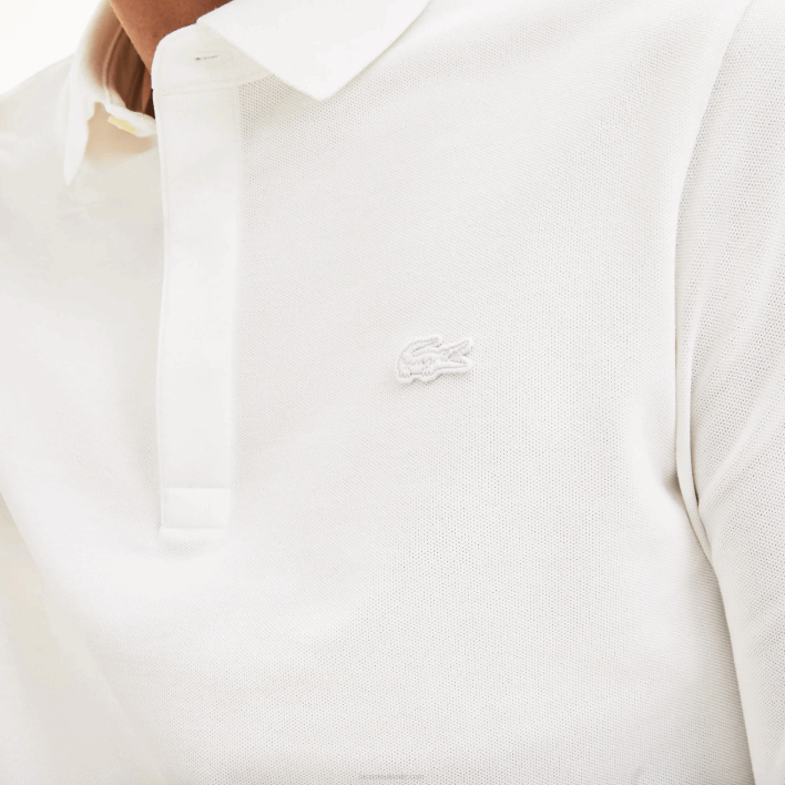 Lacoste Smart Paris long sleeve stretch cotton pique Polo 646T666 White 001 Men