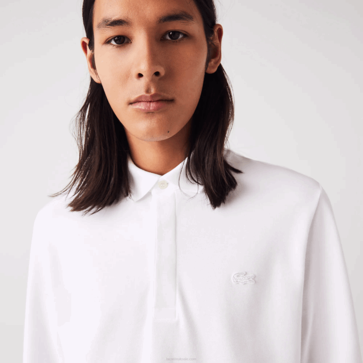 Lacoste Smart Paris long sleeve stretch cotton pique Polo 646T666 White 001 Men