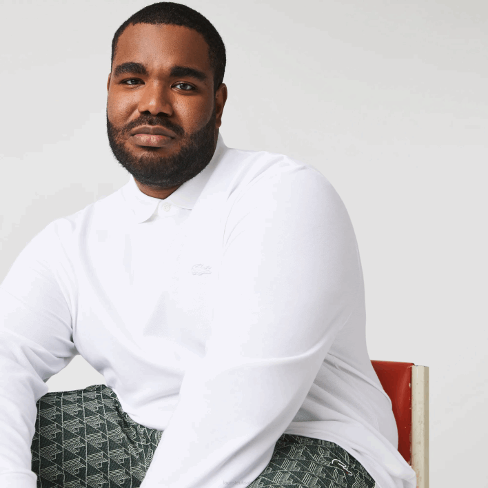 Lacoste Smart Paris long sleeve stretch cotton pique Polo 646T666 White 001 Men