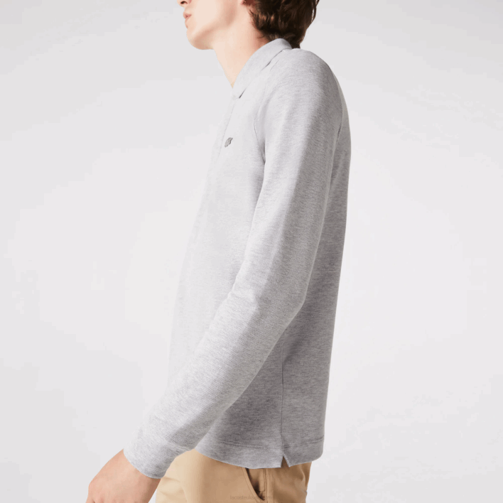 Lacoste Smart Paris long sleeve stretch cotton pique Polo 646T668 Grey Chine CCA Men