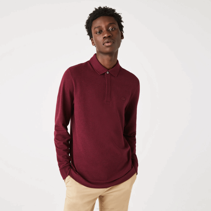 Lacoste Smart Paris long sleeve stretch cotton pique Polo 646T810 Bordeaux SXL Men