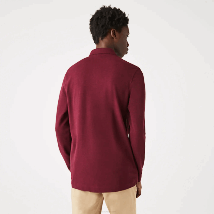 Lacoste Smart Paris long sleeve stretch cotton pique Polo 646T810 Bordeaux SXL Men