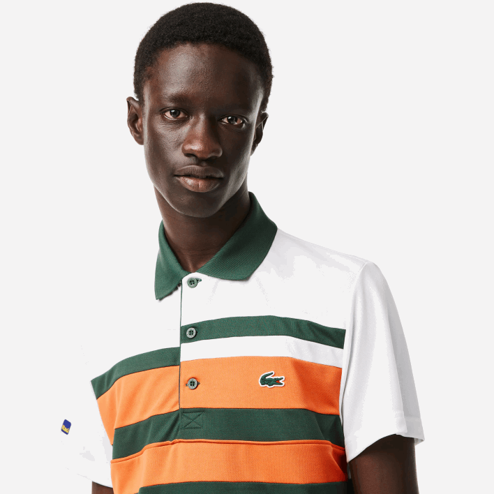 Lacoste Sport Miami Open Edition Stripe Polo 646T239 White Orange Green T0I Men