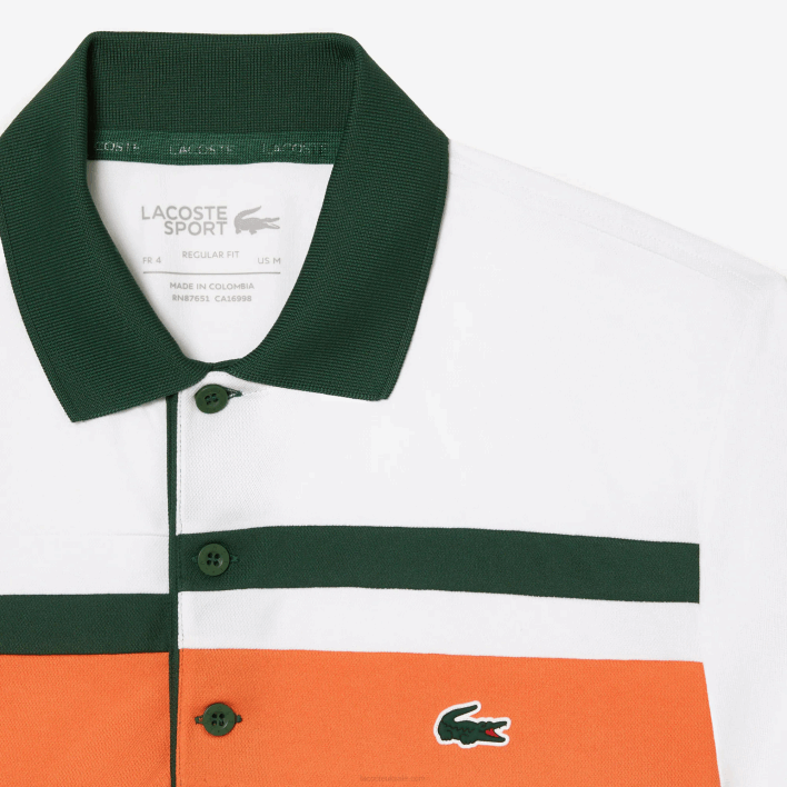 Lacoste Sport Miami Open Edition Stripe Polo 646T239 White Orange Green T0I Men