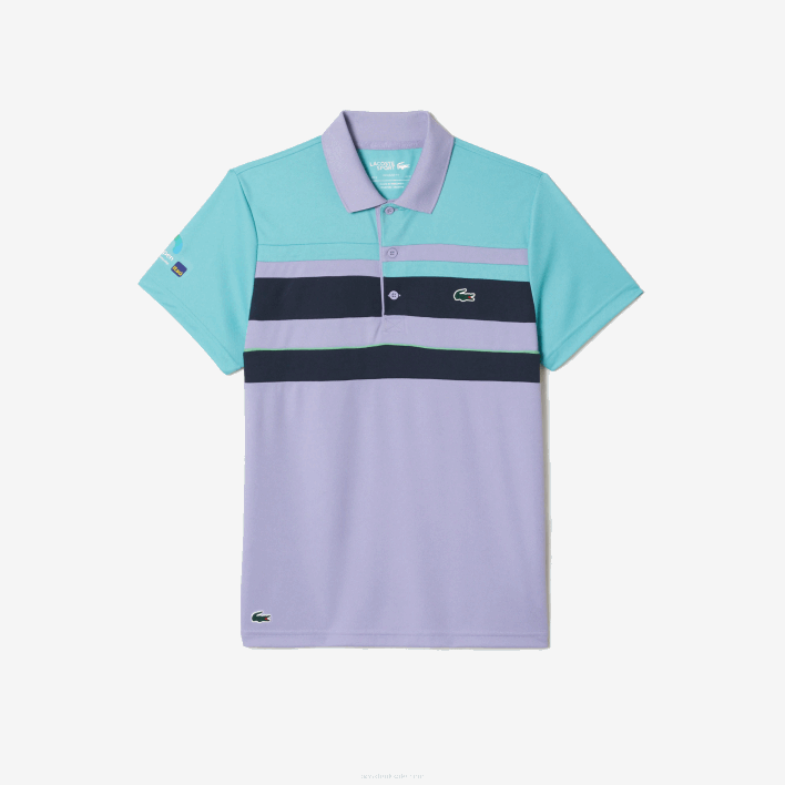 Lacoste Sport Miami Open Edition Stripe Polo 646T240 Turquoise Blue Purple T2I Men