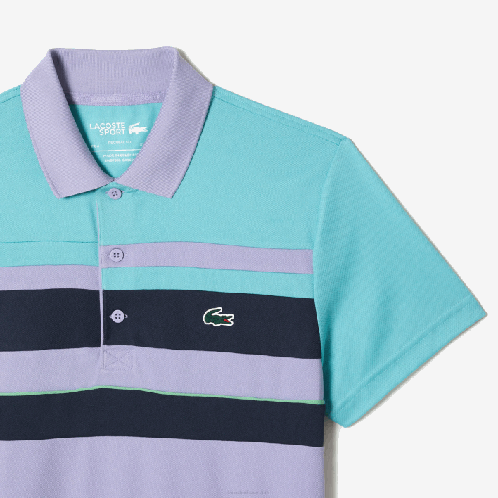 Lacoste Sport Miami Open Edition Stripe Polo 646T240 Turquoise Blue Purple T2I Men