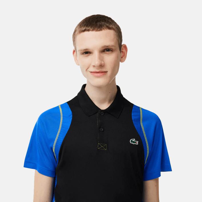 Lacoste Tennis Recycled Polyester Polo Shirt 646T85 Black Blue Yellow XIS Men