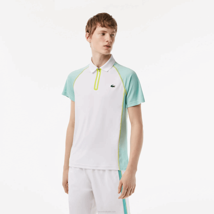 Lacoste Tennis Recycled Polyester Polo with Ultra-Dry Technology 646T137 White Light Green Yellow AWC Men