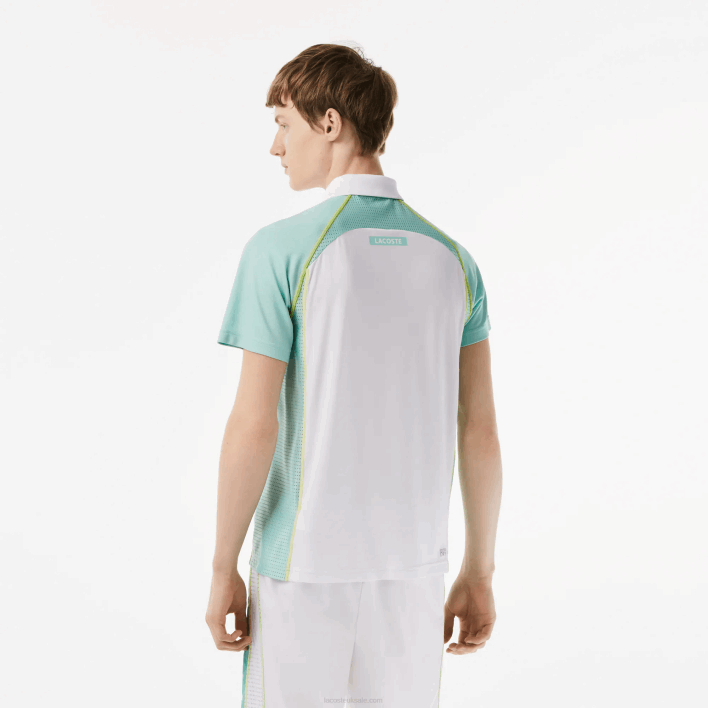 Lacoste Tennis Recycled Polyester Polo with Ultra-Dry Technology 646T137 White Light Green Yellow AWC Men