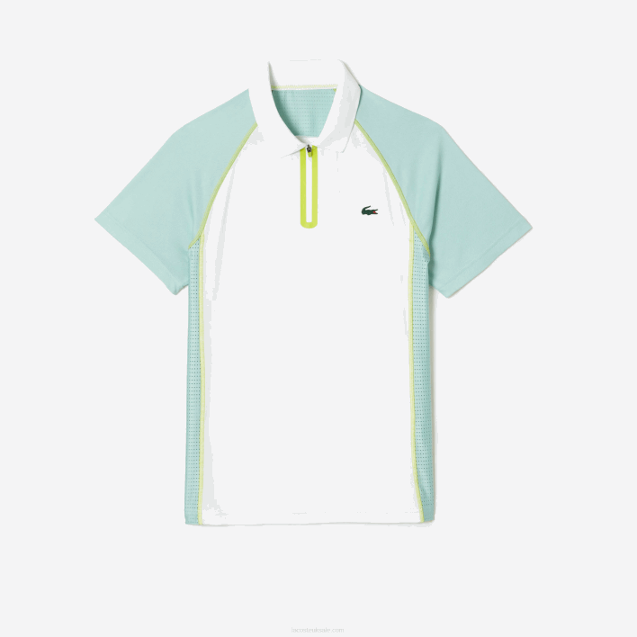 Lacoste Tennis Recycled Polyester Polo with Ultra-Dry Technology 646T137 White Light Green Yellow AWC Men
