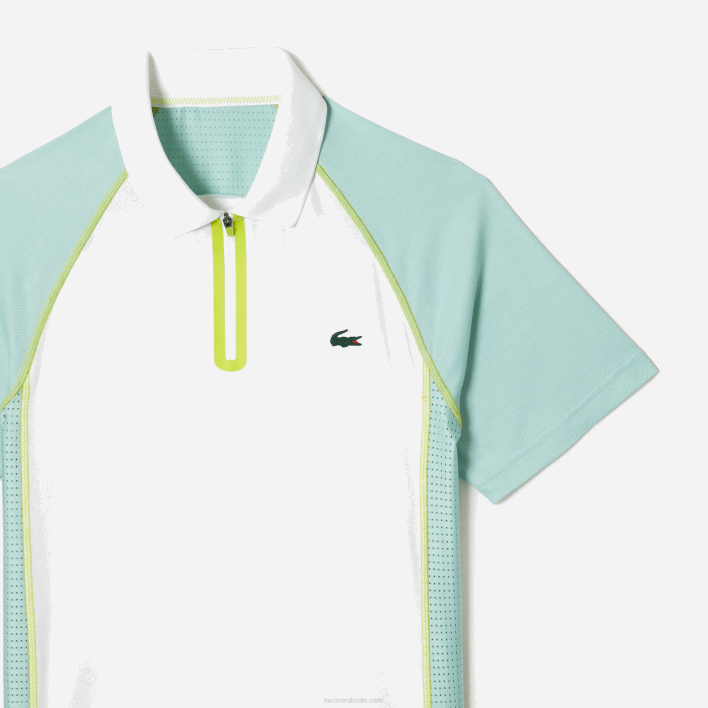 Lacoste Tennis Recycled Polyester Polo with Ultra-Dry Technology 646T137 White Light Green Yellow AWC Men