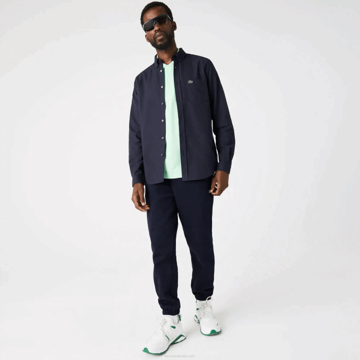 Lacoste Buttoned Collar Oxford Cotton Shirt 646T507 Navy Blue 423 Men