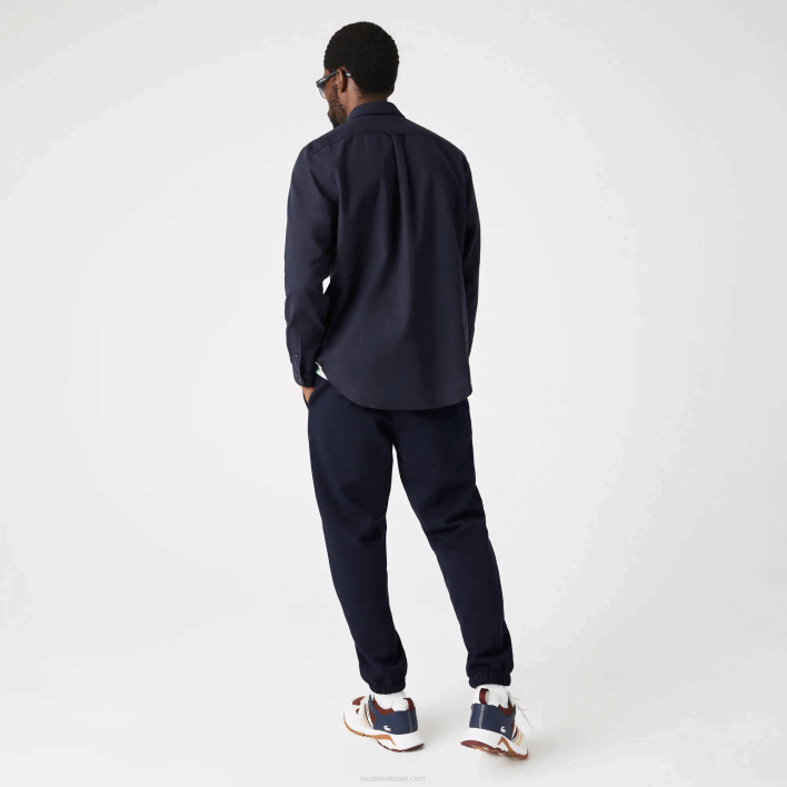 Lacoste Buttoned Collar Oxford Cotton Shirt 646T507 Navy Blue 423 Men