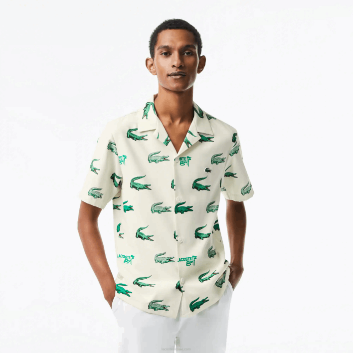 Lacoste Golf Printed Short-Sleeve Shirt 646T473 White 70V Men