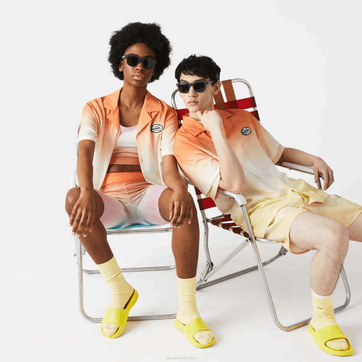 Lacoste LIVE Relaxed Fit Gradated Print Shirt 646T1584 Orange White Yellow Z81 Men