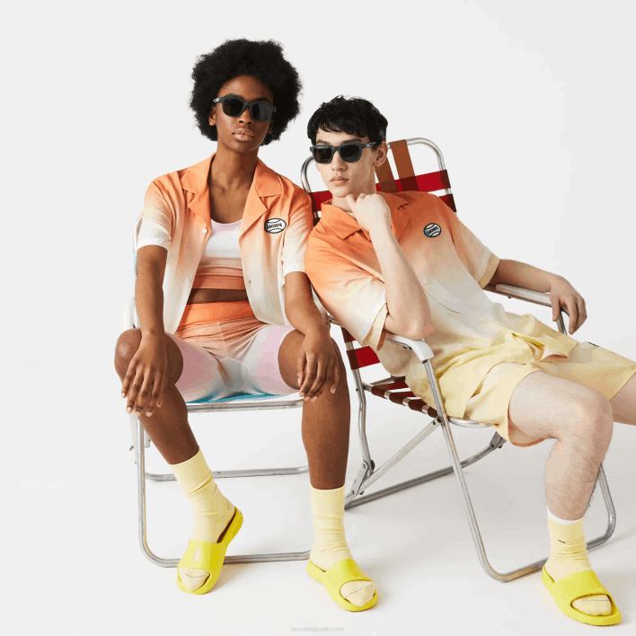 Lacoste LIVE Relaxed Fit Gradated Print Shirt 646T1584 Orange White Yellow Z81 Men