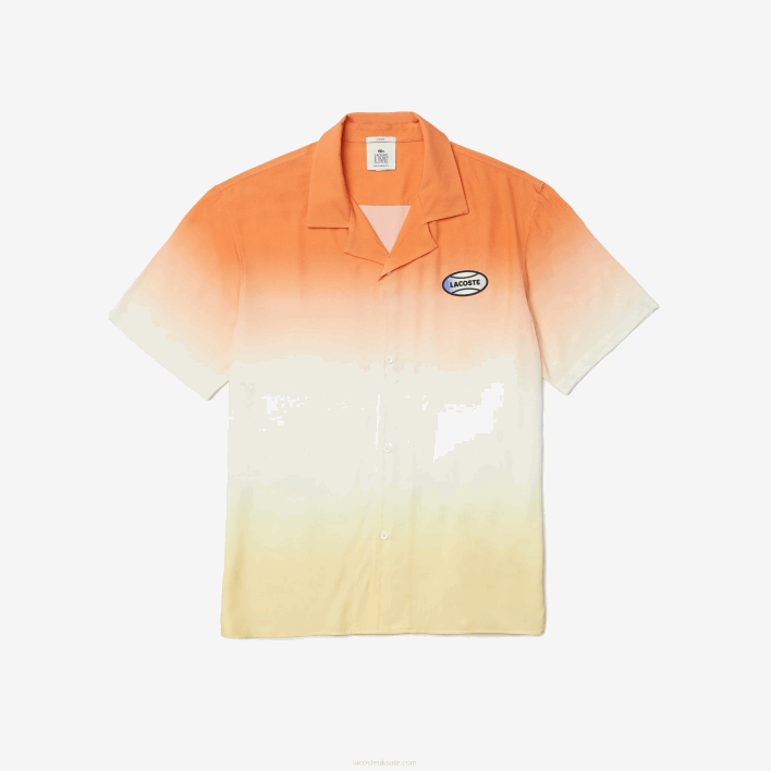 Lacoste LIVE Relaxed Fit Gradated Print Shirt 646T1584 Orange White Yellow Z81 Men