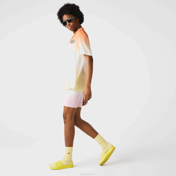 Lacoste LIVE Relaxed Fit Gradated Print Shirt 646T1584 Orange White Yellow Z81 Men