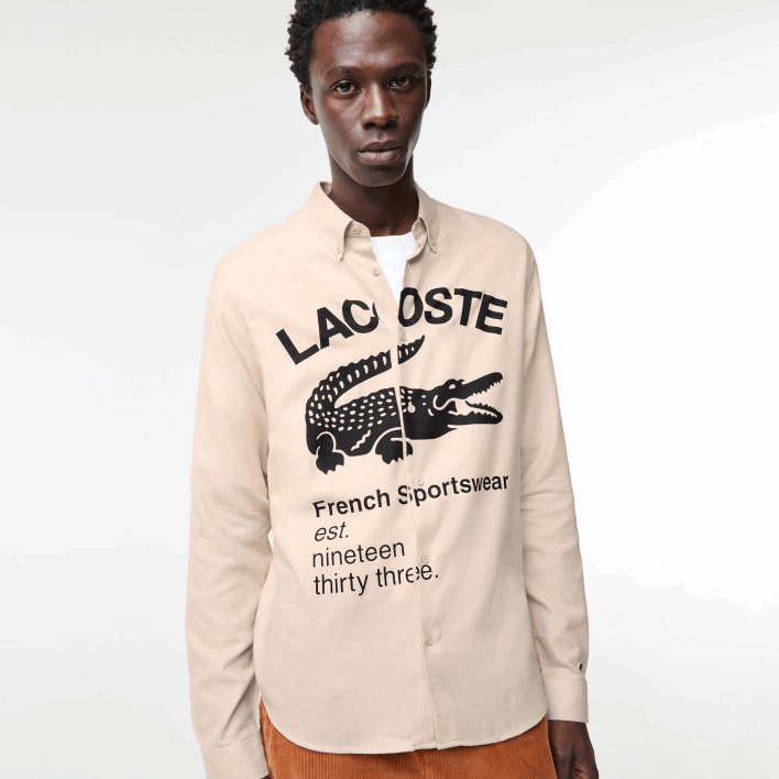 Lacoste Regular Fit Branded Flannel Shirt 646T1654 Beige Black UB7 Men