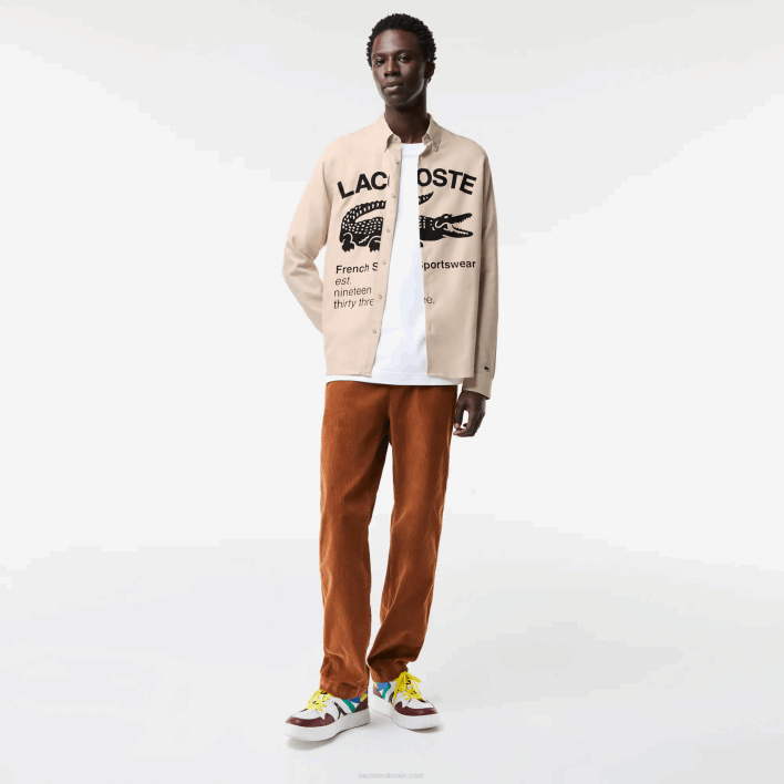 Lacoste Regular Fit Branded Flannel Shirt 646T1654 Beige Black UB7 Men