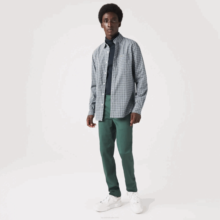 Lacoste Regular Fit Check Print Shirt 646T1609 White Black Green TAV Men