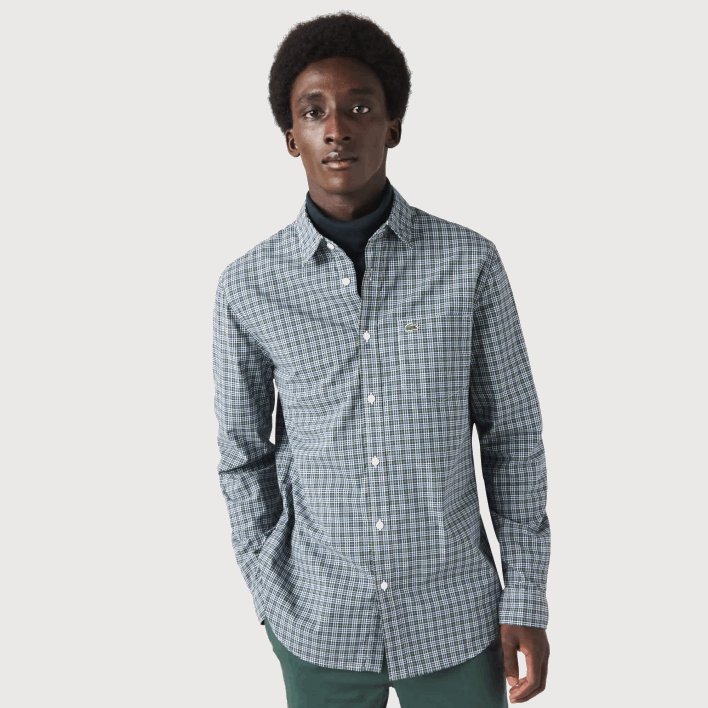 Lacoste Regular Fit Check Print Shirt 646T1609 White Black Green TAV Men