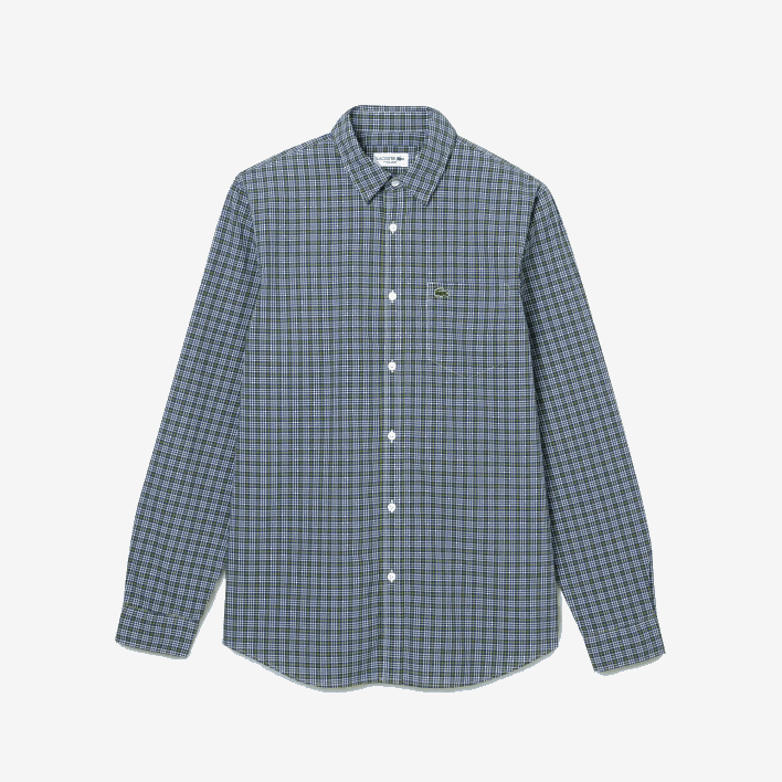 Lacoste Regular Fit Check Print Shirt 646T1609 White Black Green TAV Men