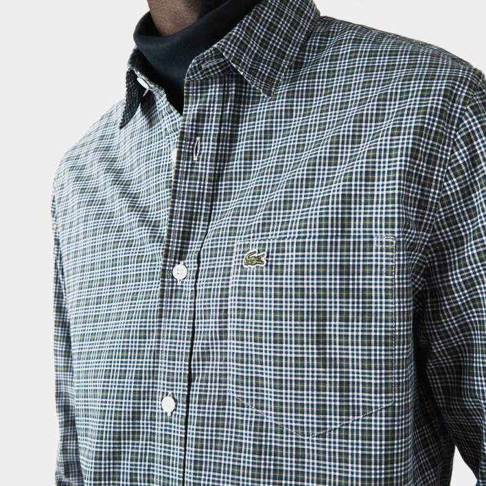 Lacoste Regular Fit Check Print Shirt 646T1609 White Black Green TAV Men