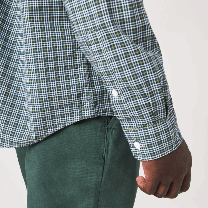 Lacoste Regular Fit Check Print Shirt 646T1609 White Black Green TAV Men