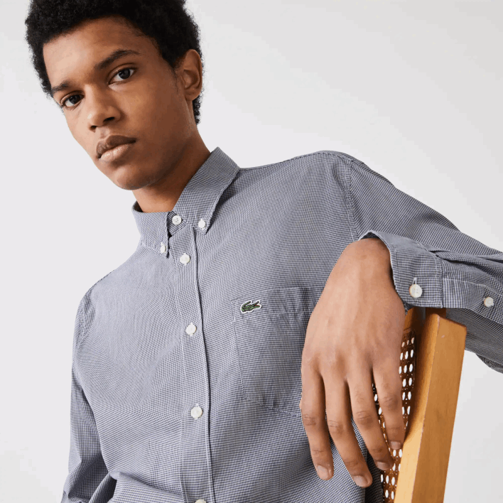 Lacoste Regular Fit Cotton Poplin Shirt 646T1485 White Navy Blue 522 Men