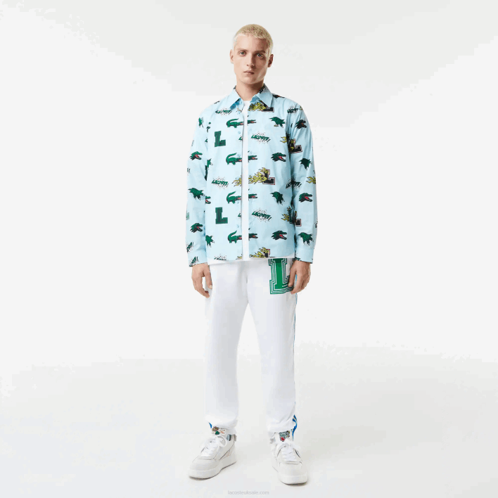 Lacoste Regular Fit Crocodile Print Shirt 646T1574 Blue White EEP Men