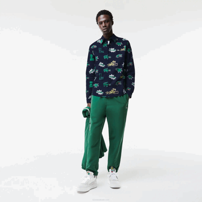 Lacoste Regular Fit Crocodile Print Shirt 646T1575 Navy Blue White QRN Men