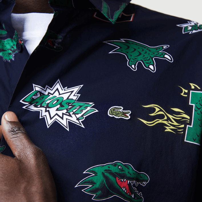 Lacoste Regular Fit Crocodile Print Shirt 646T1575 Navy Blue White QRN Men