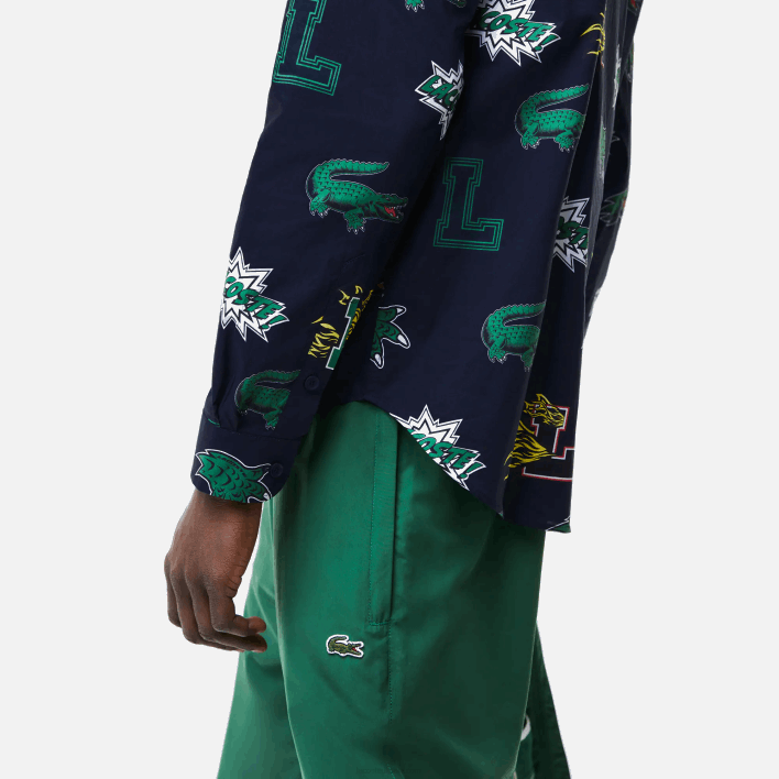 Lacoste Regular Fit Crocodile Print Shirt 646T1575 Navy Blue White QRN Men