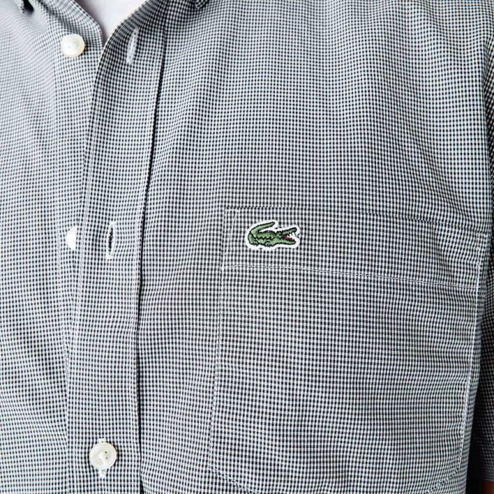 Lacoste Regular Fit Gingham Check Shirt 646T1552 White Navy Blue 522 Men