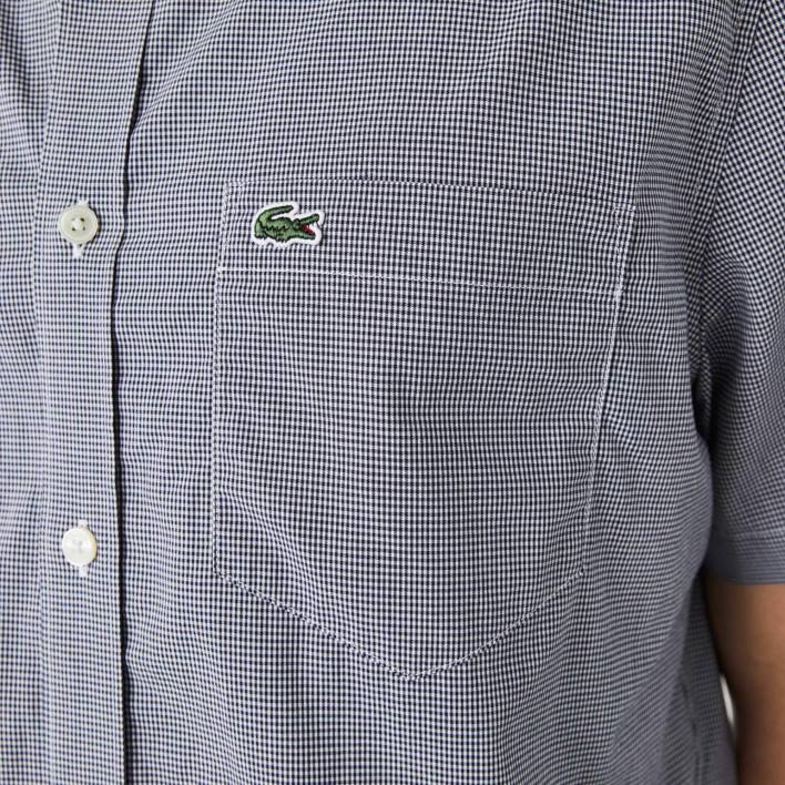 Lacoste Regular Fit Gingham Check Shirt 646T1552 White Navy Blue 522 Men