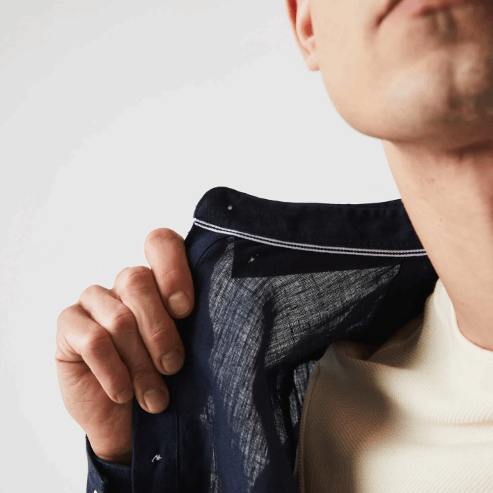 Lacoste Regular Fit Linen Shirt 646T1650 Navy Blue 166 Men