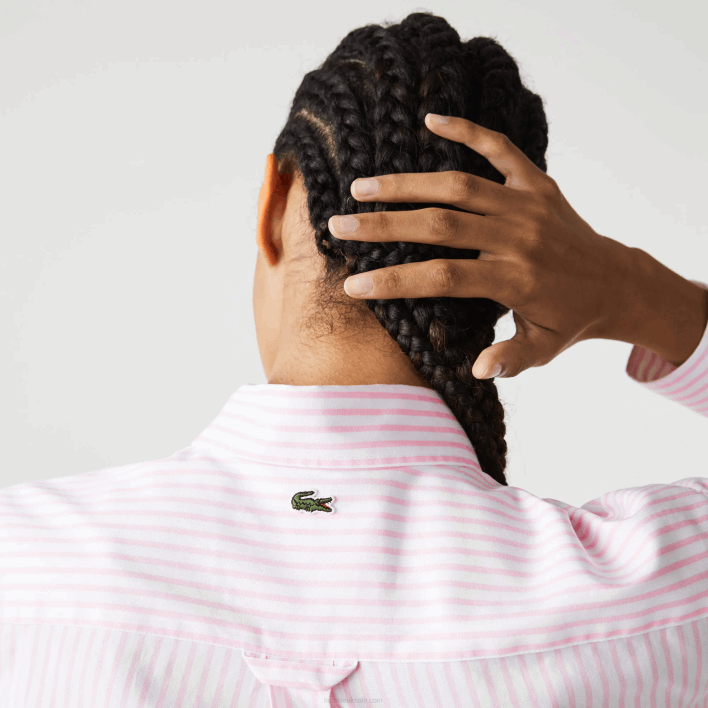 Lacoste Relaxed Fit Large Crocodile Cotton Shirt 646T412 White Light Pink 7FD Men